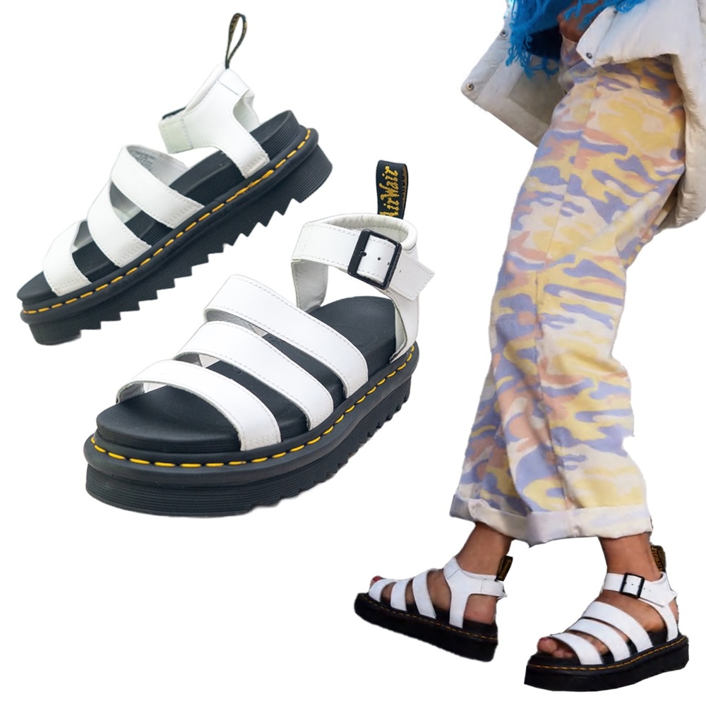 *NWOT* Dr Martens ‘Blaire’ 3-Strap White Hydro Leather Platform Sandals - Size 7